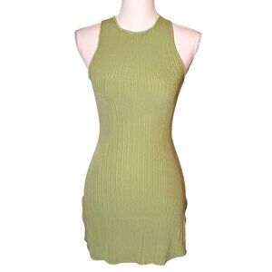 NEW Naked‎ Wardrobe Lime Green Ribbed Sleeveless Bodycon Mini Dress Size L